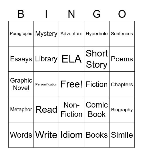 Reading Bingo Card