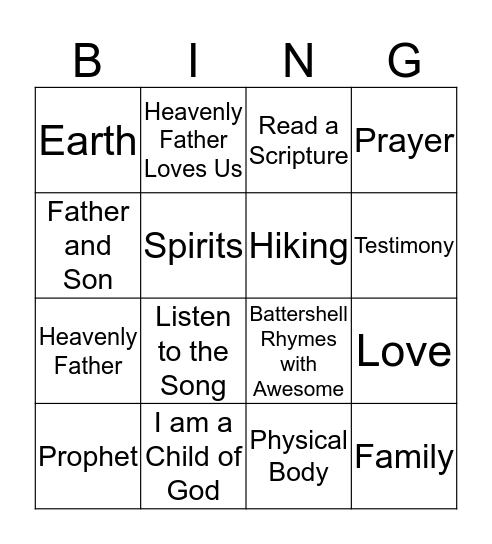 Primary Bing Bingo Card