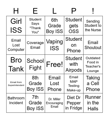 Last Two Weeks of School Bingo Card