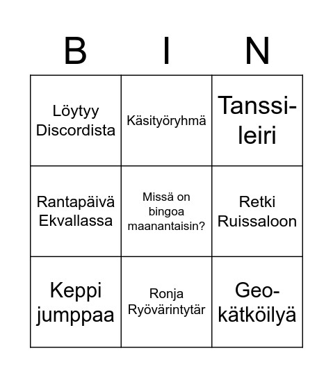 Kesäpuuhaa Bingo Card