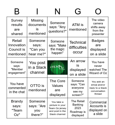 Team Oz Bingo Card