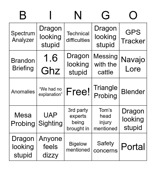 Skinwalker Ranch Bingo Card