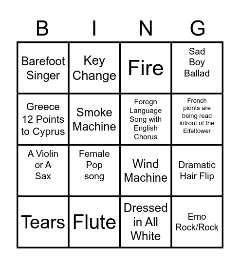 ESC Bingo Card