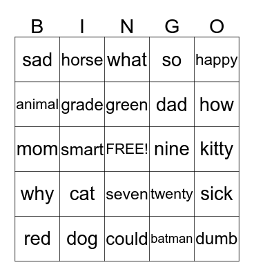 Untitled Bingo Card