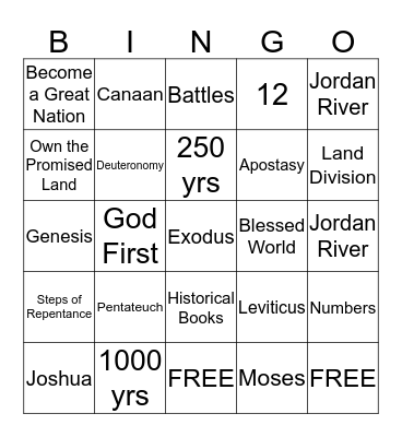Battle for the Promised Land Bingo Card