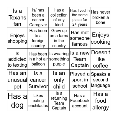 RFL Katy/ West Houston People Hunt Game Bingo Card