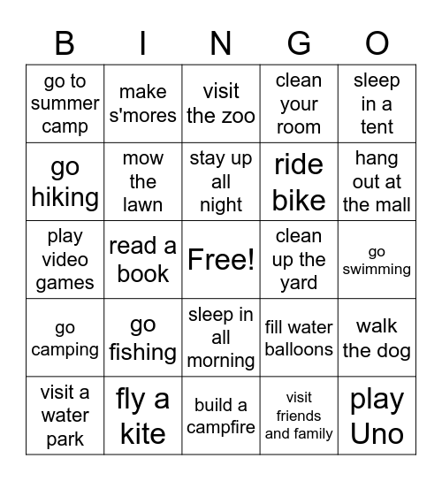 SUMMER FUN Bingo Card