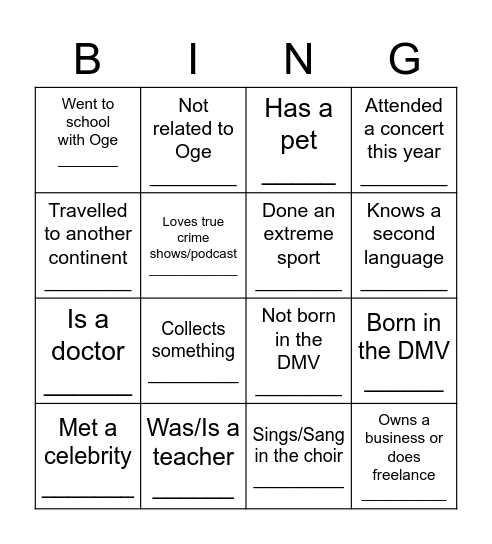 Stranger Bingo Card