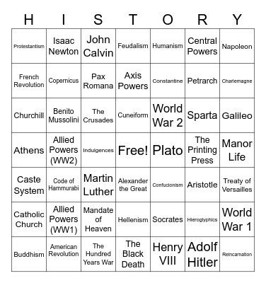 World Cultures 6 Bingo Game Bingo Card