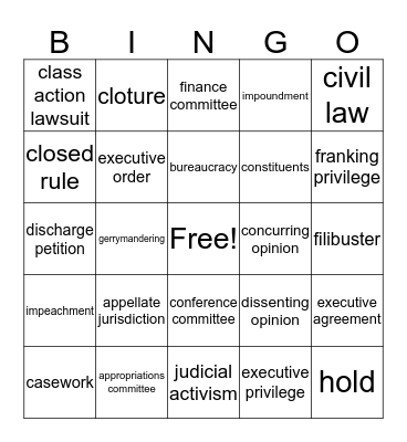 AP Government Unit 4, Part 1 Bingo Card