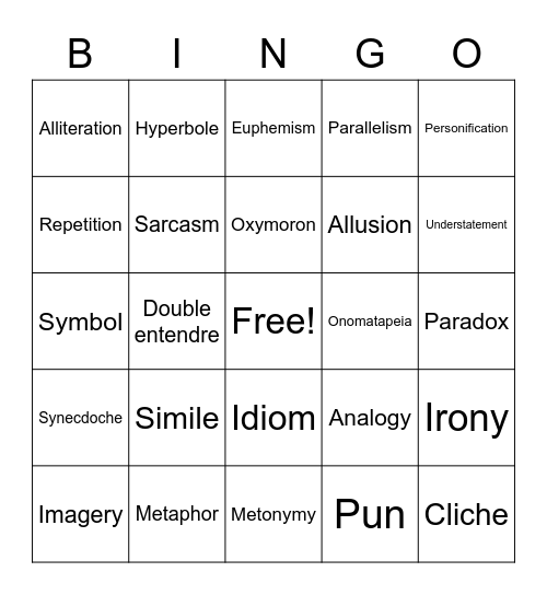 Figurative Language Review Bingo Card