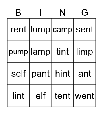 end blends Bingo Card