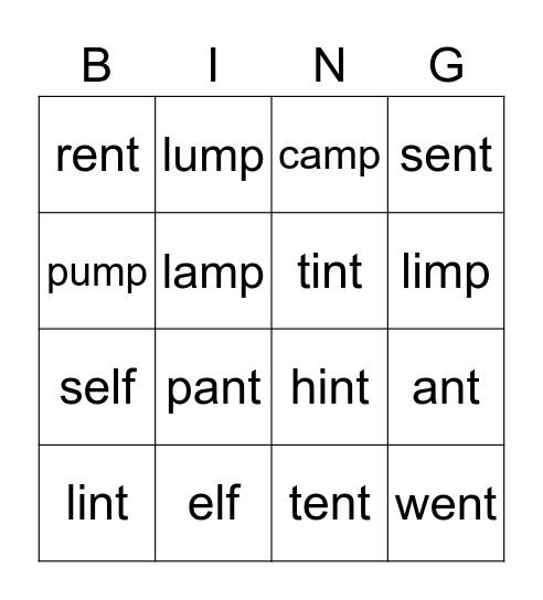 end blends Bingo Card