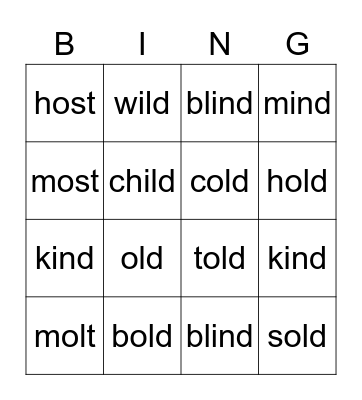 blends Bingo Card