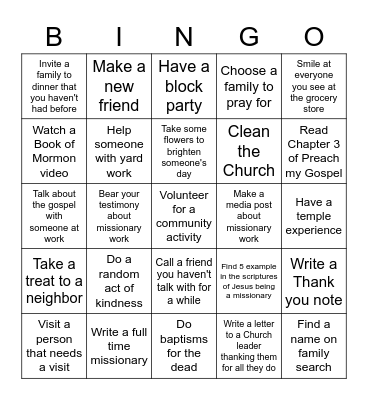 Missionary Bingo Card