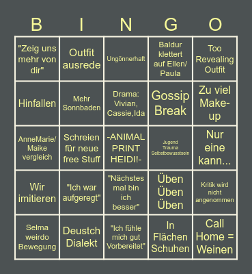 GNTM 2023 Bingo Card