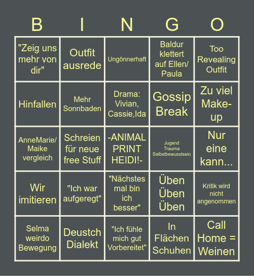 GNTM 2023 Bingo Card