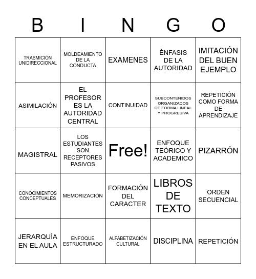 Modelo tradicional Bingo Card