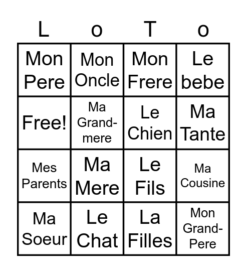 La Famille Bingo Card