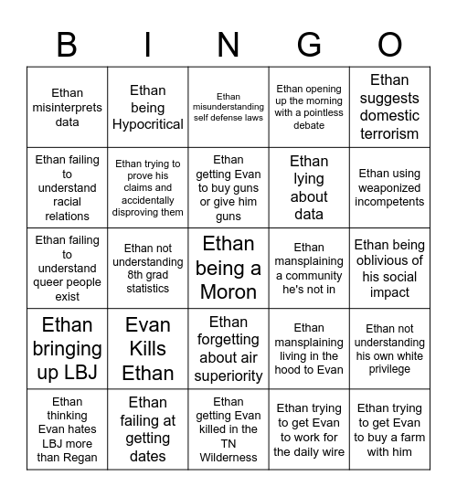 Ethan Bingo Card