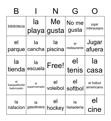 Lugares en la Comunidad y Deportes y Actividades Bingo Card