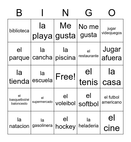 Lugares en la Comunidad y Deportes y Actividades Bingo Card