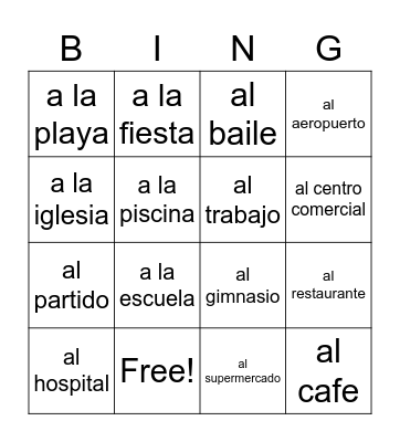 PLACES IN SPANISH Bingo Card