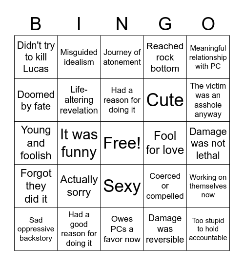 CAMPAIGN ANTAGONIST REDEMPTION Bingo Card