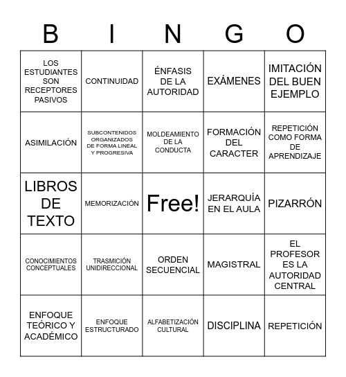 Modelo tradicional Bingo Card