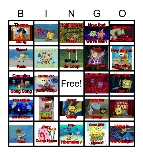 Spongebob Music Bingo Card