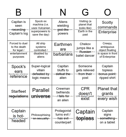 Star Trek: The Original Series Bingo Card