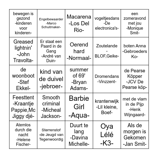 muziek bingooo!!! Bingo Card