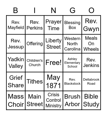 St. Paul United Methodist Church Bingo Card