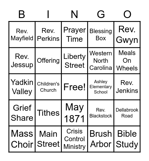 St. Paul United Methodist Church Bingo Card
