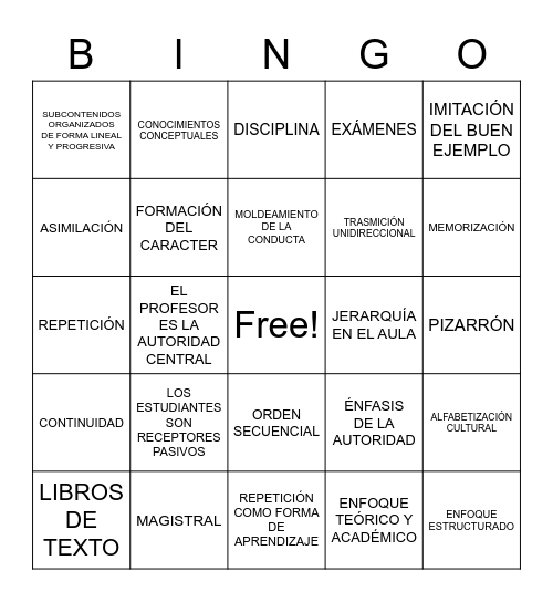 Modelo tradicional Bingo Card