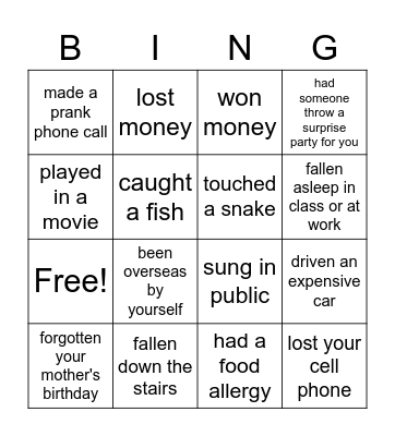 Have you ever... Bingo Card