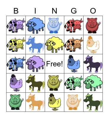 Animals and Colors Bingo Card
