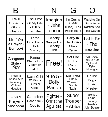 Hannah & Callum's Musical Bingo! Bingo Card