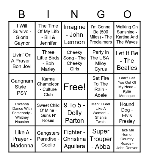 Hannah & Callum's Musical Bingo! Bingo Card