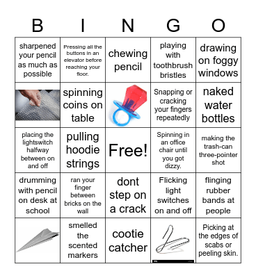 Childhood Habits Bingo Card