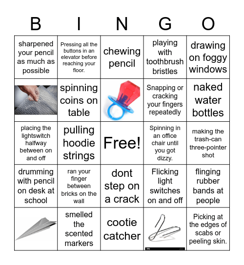 Childhood Habits Bingo Card