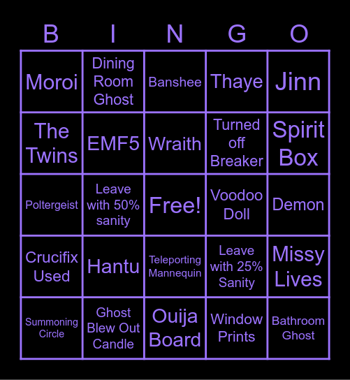 Phasmo Bingo! (Missy Edition) Bingo Card