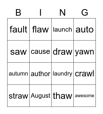 Au and AW Bingo Card