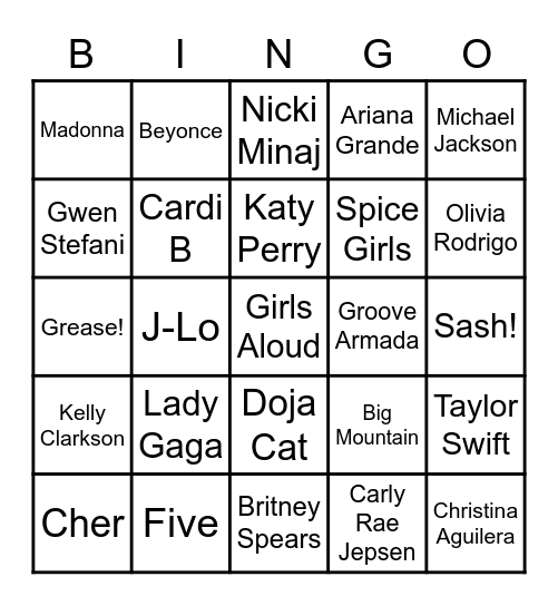 Jukebox Bingo Card