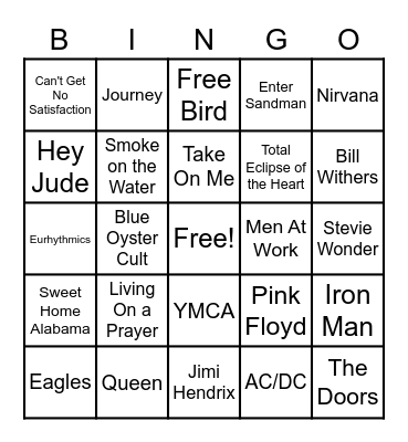 Classic Rock Lyrics   5x5 Bingo Card
