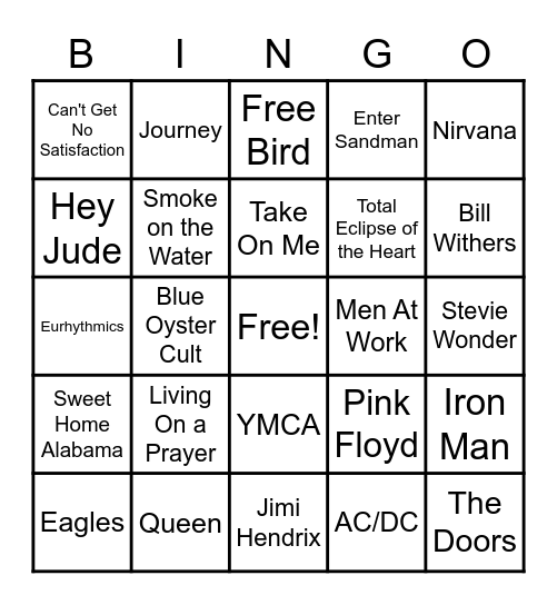 Classic Rock Lyrics   5x5 Bingo Card