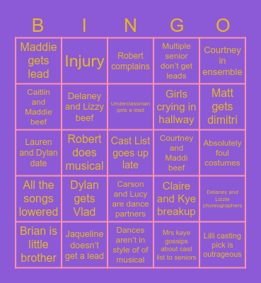 Anastasia Musical Bingo Card