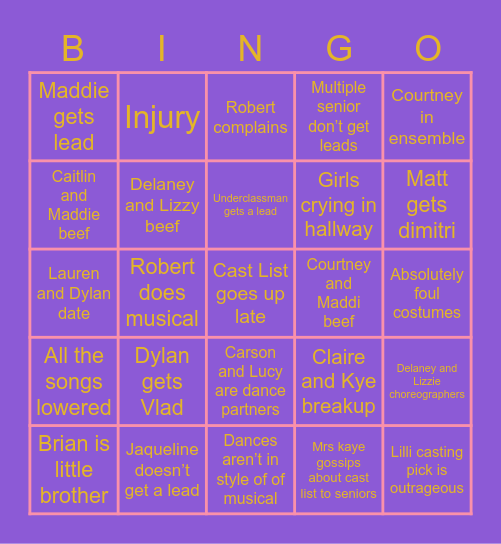 Anastasia Musical Bingo Card