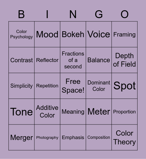 Semester Final Review - 1 Bingo Card