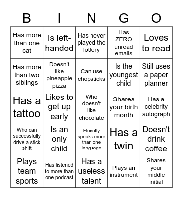 Find Someone Who... Bingo Card